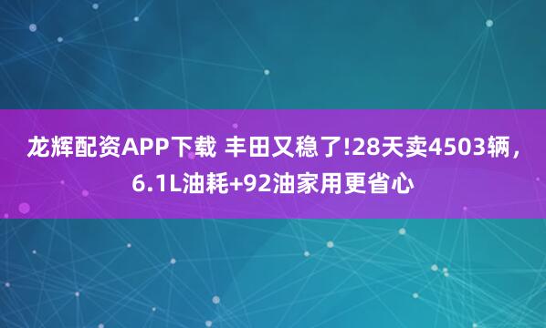 龙辉配资APP下载 丰田又稳了!28天卖4503辆，6.1L油耗+92油家用更省心
