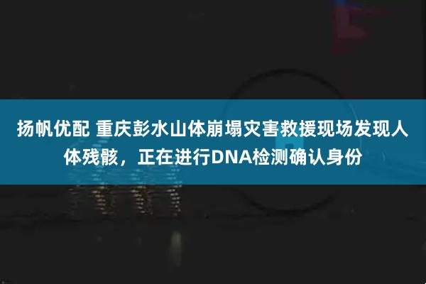 扬帆优配 重庆彭水山体崩塌灾害救援现场发现人体残骸，正在进行DNA检测确认身份